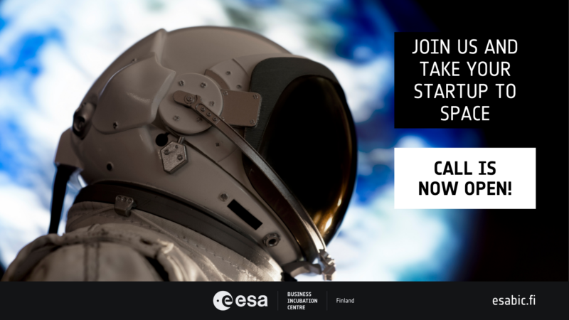 An astronaut with blurry Earth in the background. Promotional image for the ESA BIC Finland open call